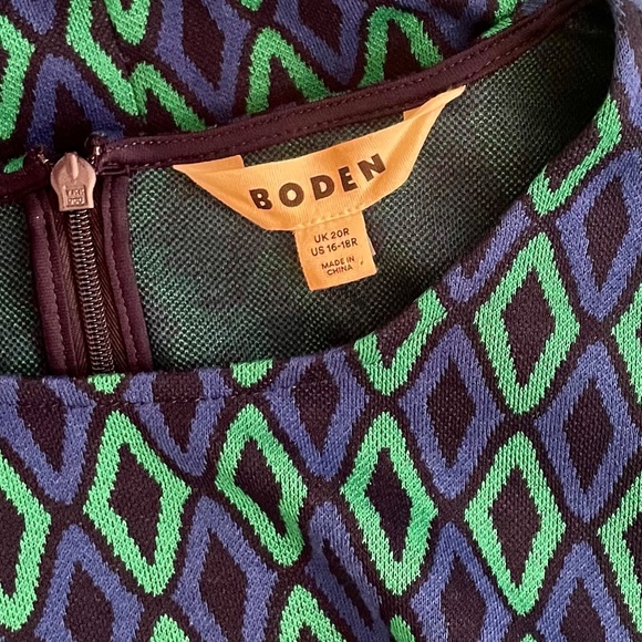 BODEN Jacquard Knit Atlantic Azure Diamond Print Dress Puff Sleeves Size 16 18 - Picture 13 of 16